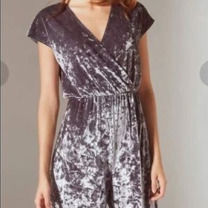 NWT Urban Outfitters OU Crushed Velvet Gray Surplice Jumpsuit